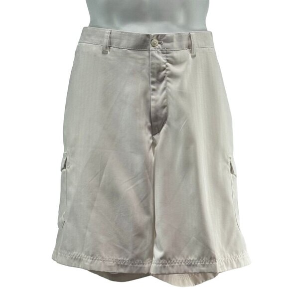 ISLAND REPUBLIC Men's Cargo Shorts White Polyester Belt Loops Pockets Size 40 - Picture 7 of 8